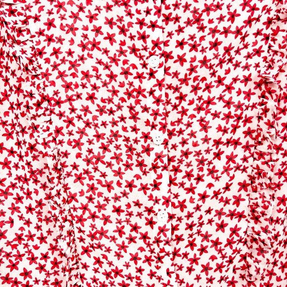 Dynamite Red and White Floral Button-Up Blouse - Picture 7 of 10